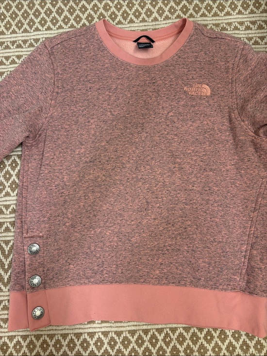The North Face Tops - The North Face Pink Heather Pullover Sweatshirt with Button Hem (Fleece Lined)